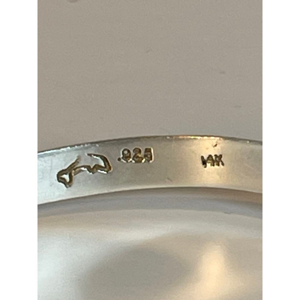 925 Sterling Silver Larimar Bracelet 14K Gold Rope Accent Cuff - Picture 9 of 11